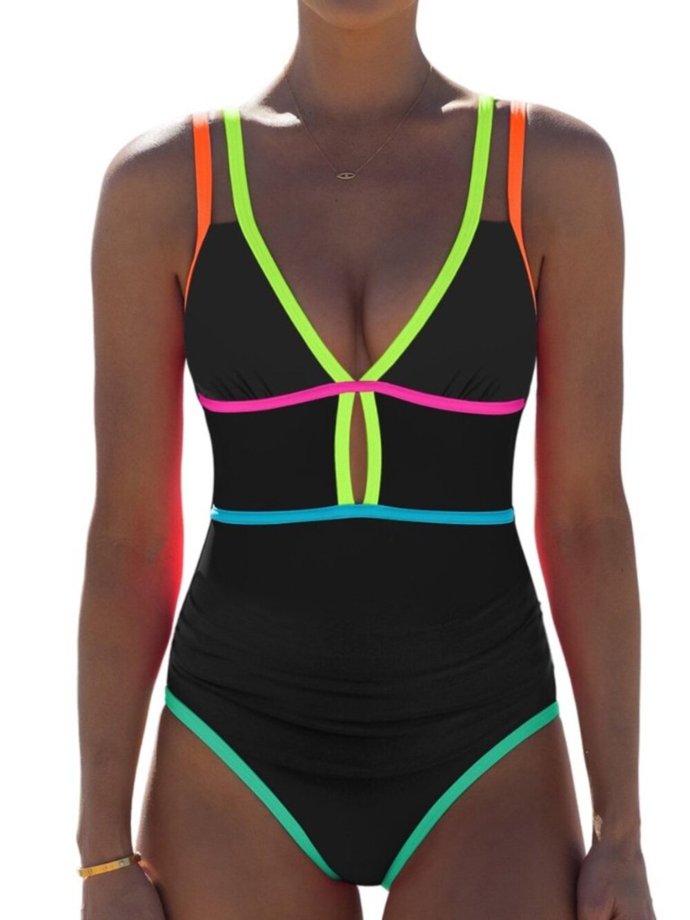 Women One Piece Swimsuit 2026 Neon Tummy Control Bathing Suit